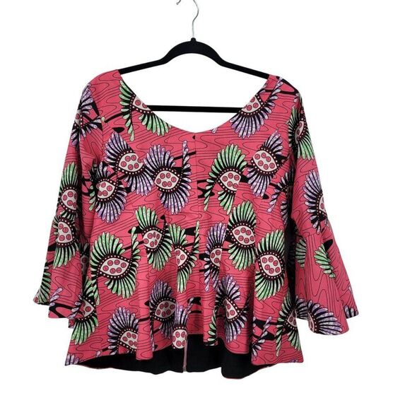 Handmade African Print Bell Sleeve Top Blazer Sz M Beaded Colorful Flattering - Picture 7 of 10